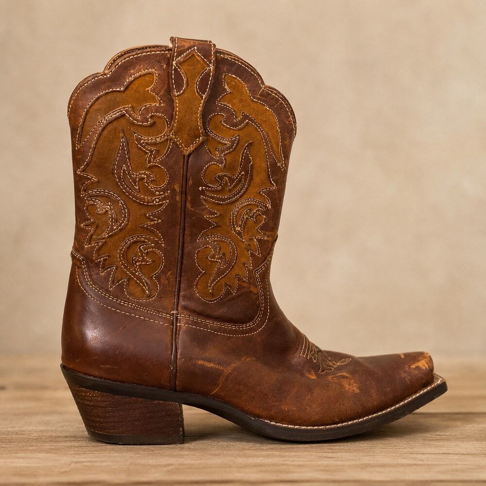 ARIAT | Shada Brown Leather Embroidered Western Cowboy Boots Square Point | 9